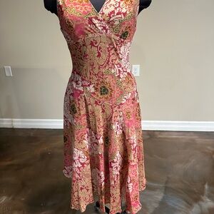 dressbarn Pink and Gold Paisley Midi Dress